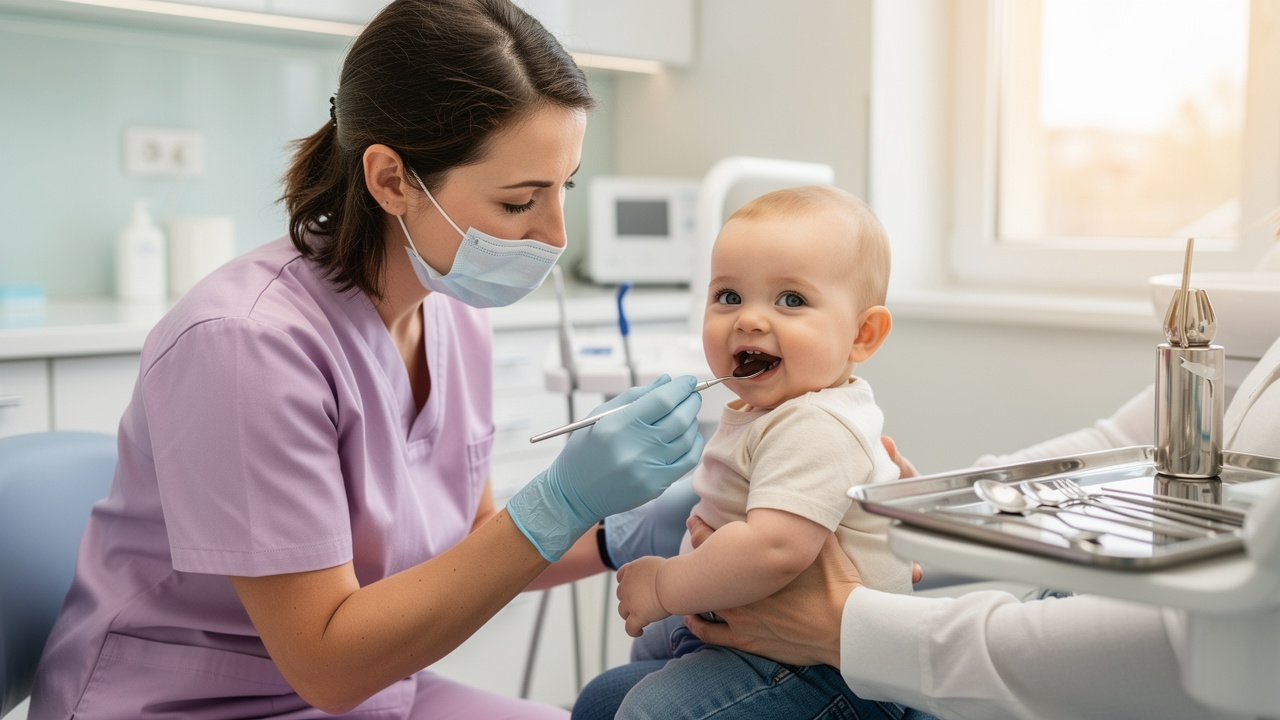 The Importance of Pediatric Dental Care for Kids Pediatric dentist gently examining infant's teeth in office