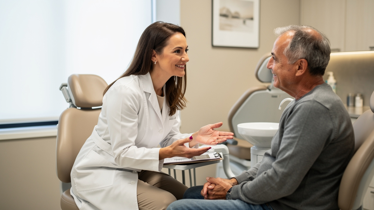 Dentist having compassionate consultation with patient