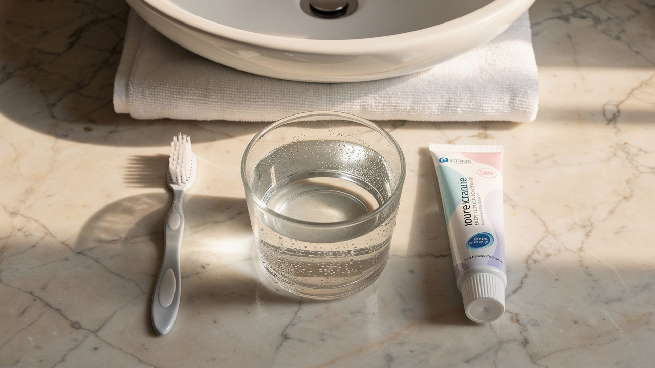 Denture cleaning supplies and care routine